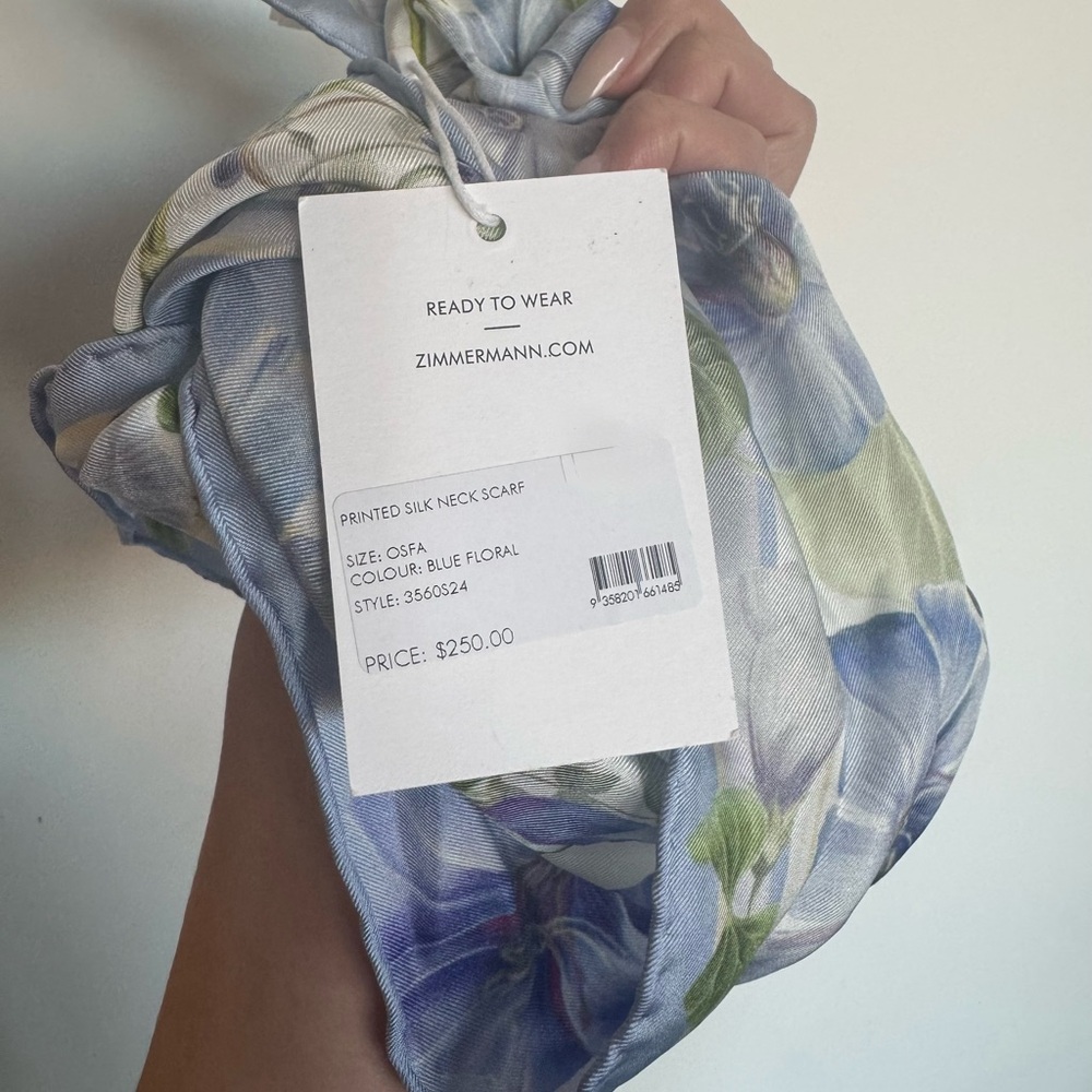 Zimmerman Silk Light Blue and Green Floral Scarf New with tags